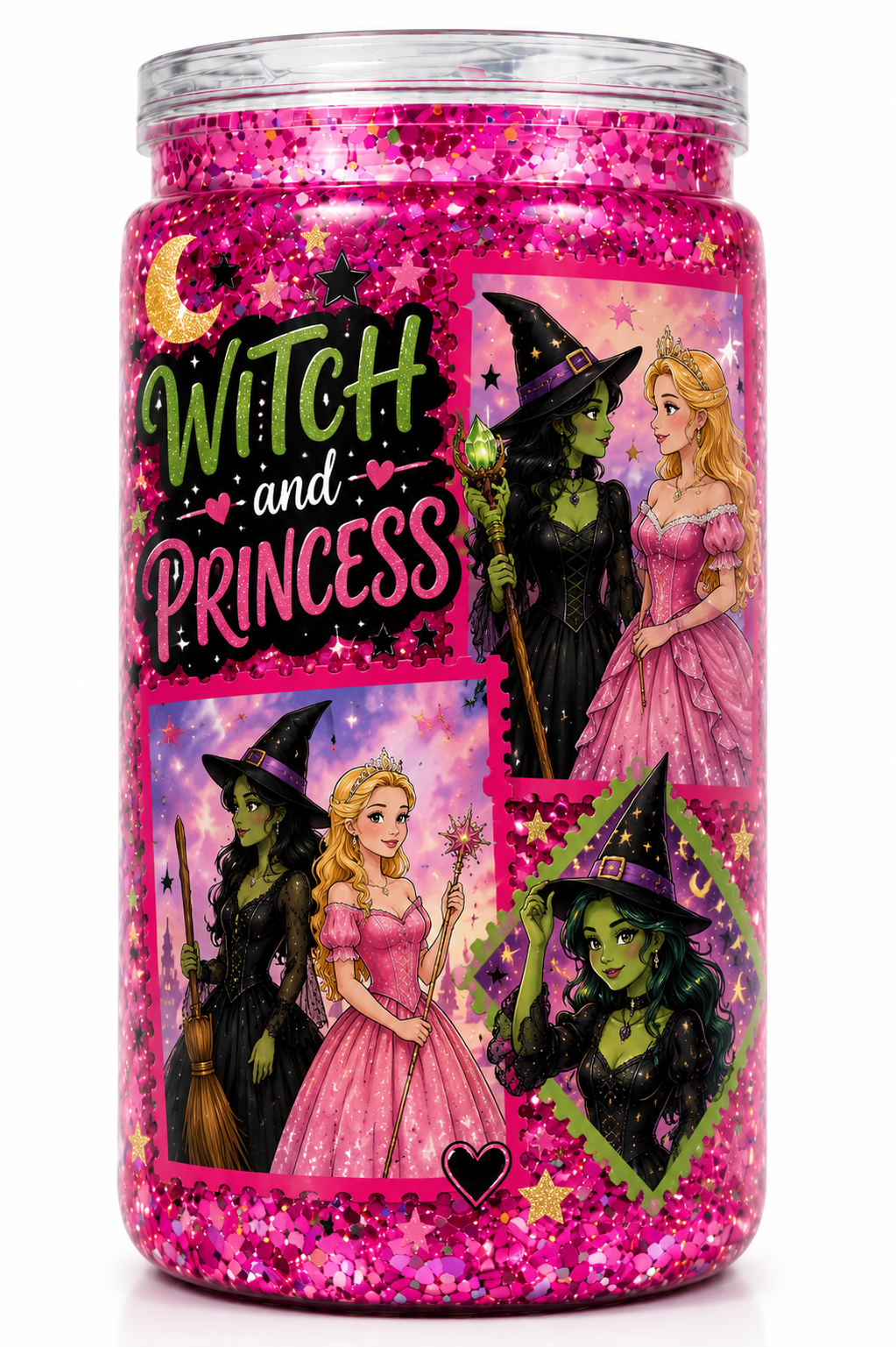Witch & Princess 16oz Glitter Snow Globe Tumbler